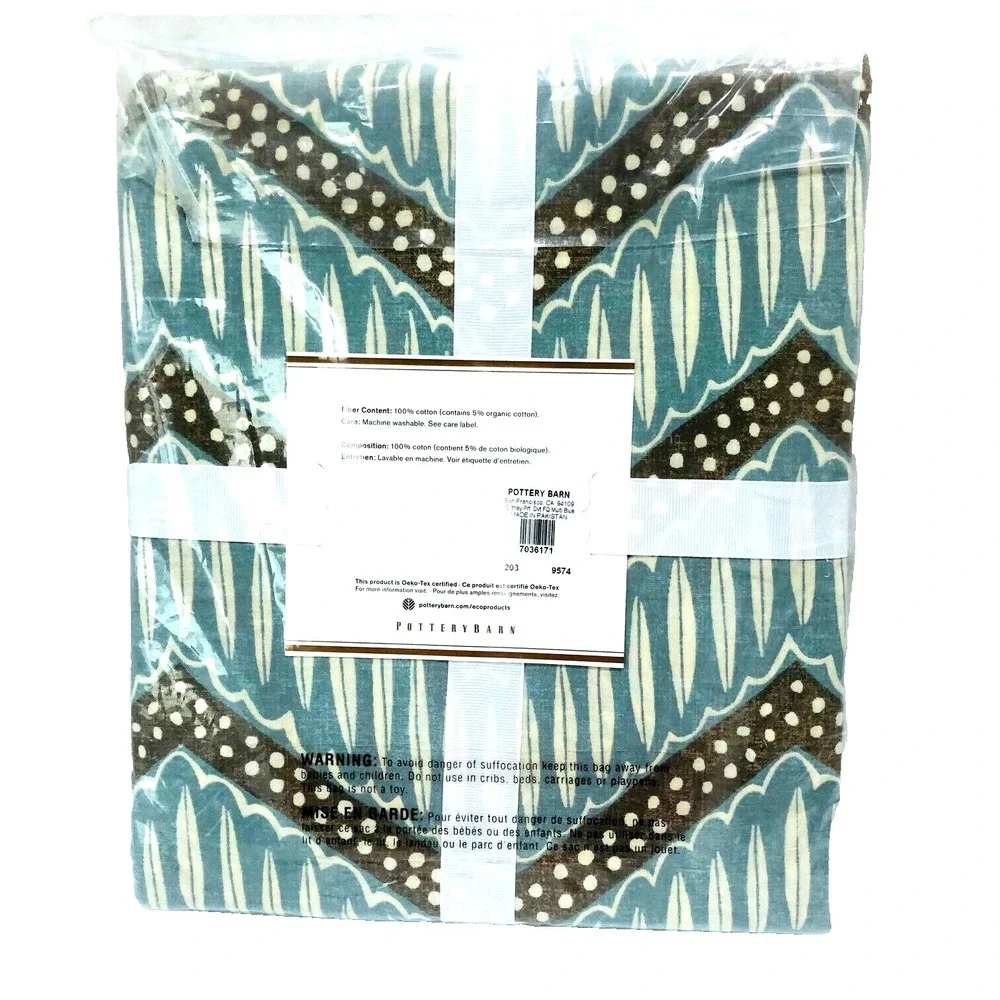 NEW Pottery Barn Duvet Cover Sidney Full Queen 92 x 88 Multi Blue Beachy Chevron